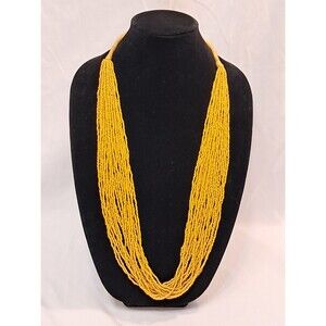 Deep Yellow Glass Seed Bead Bib Necklace MultiStrand 33" No Fastenings EUC